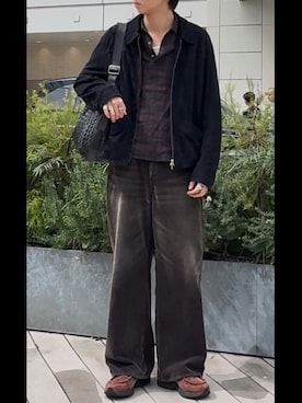 「LIDNM（リドム）のLIDNM Goat Suede Sports JKT L（ブルゾン、ブルー系）」を使った、ひらひらさん（メンズ・180cm）の春コーディネート