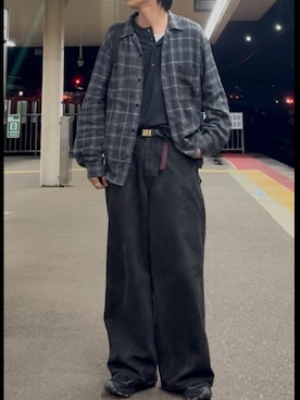 「LIDNM（リドム）のLIDNM Wool Jersey Henley L/S Tee,Ice black,Lsize（Tシャツ/カットソー、ブラック系）」を使った、ひらひらさん（メンズ・180cm）の春コーディネート