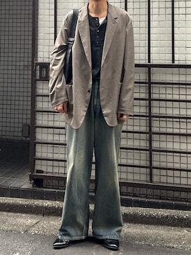 「YLEVE（イレーヴ）のYLÈVE SUPER120'S CHAMBRAY WOOL JACKET（テーラードジャケット、ブラウン系）」を使った、ひらひらさん（メンズ・180cm）の春コーディネート