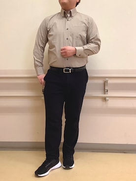 「TOKYO SHIRTS（トウキョウシャツ）の【くまのプーさん】形態安定ノンアイロン ボタンダウン 長袖ビジネスワイシャツ（ビジネスシャツ、ブラウン系）」を使った、BRICK HOUSE by Tokyo Shirts 札幌苗穂イオンモール店さん（メンズ・170cm）の春コーディネート