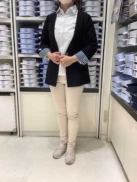 「シャツスタイル」｜「アイテム（ノーカラーコート）」を使った、BRICK HOUSE by Tokyo Shirts 札幌苗穂イオンモール店さん（レディース・159cm）の冬コーディネート