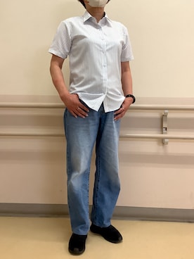 「TOKYO SHIRTS（トウキョウシャツ）の【吸水速乾】【COFREX】形態安定ノンアイロン ワイド 半袖ビジネスワイシャツ（ビジネスシャツ、ブルー系）」を使った、BRICK HOUSE by Tokyo Shirts 札幌苗穂イオンモール店さん（レディース・160cm）の夏コーディネート