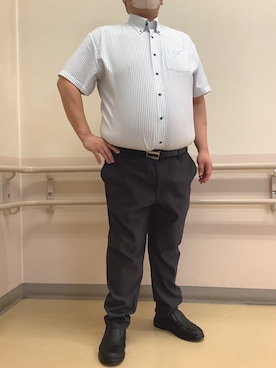 「TOKYO SHIRTS（トウキョウシャツ）の【吸水速乾】【COFREX】形態安定ノンアイロン ボタンダウン 半袖ビジネスワイシャツ （大きいサイズ）（ビジネスシャツ、ブルー系）」を使った、BRICK HOUSE by Tokyo Shirts 札幌苗穂イオンモール店さん（レディース・160cm）の夏コーディネート