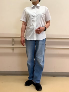 「TOKYO SHIRTS（トウキョウシャツ）の【吸水速乾】 形態安定ノンアイロン レギュラー 半袖ビジネスワイシャツ（ビジネスシャツ、グレー系）」を使った、BRICK HOUSE by Tokyo Shirts 札幌苗穂イオンモール店さん（レディース・160cm）の夏コーディネート