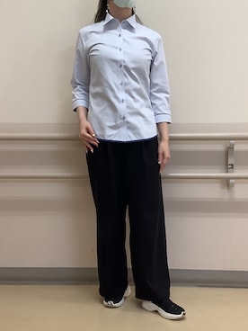 「TOKYO SHIRTS（トウキョウシャツ）の形態安定ノンアイロン スキッパー 7分袖ビジネスワイシャツ（ビジネスシャツ、パープル系）」を使った、BRICK HOUSE by Tokyo Shirts 札幌苗穂イオンモール店さん（メンズ・170cm）の春コーディネート