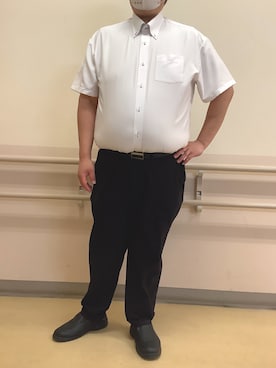 「TOKYO SHIRTS（トウキョウシャツ）の【吸水速乾】【COFREX】形態安定ノンアイロン ボタンダウン 半袖ビジネスワイシャツ （大きいサイズ）（ビジネスシャツ、パープル系）」を使った、BRICK HOUSE by Tokyo Shirts 札幌苗穂イオンモール店さん（レディース・160cm）の夏コーディネート