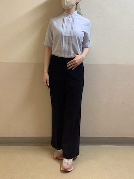 「TOKYO SHIRTS（トウキョウシャツ）の【吸水速乾】【COFREX】スタンド衿 ピンタック ブラウス 五分袖 レディースデザインシャツ（シャツ/ブラウス、ブルー系）」を使った、BRICK HOUSE by Tokyo Shirts 札幌苗穂イオンモール店さん（レディース・160cm）の夏コーディネート
