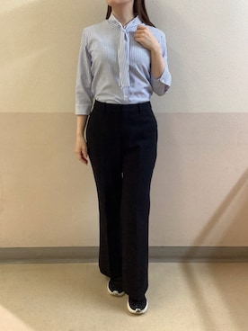 「TOKYO SHIRTS（トウキョウシャツ）のCOFREX ボウタイ ブラウス 七分袖 レディースデザインシャツ（シャツ/ブラウス、ブルー系）」を使った、BRICK HOUSE by Tokyo Shirts 札幌苗穂イオンモール店さん（メンズ・170cm）の春コーディネート