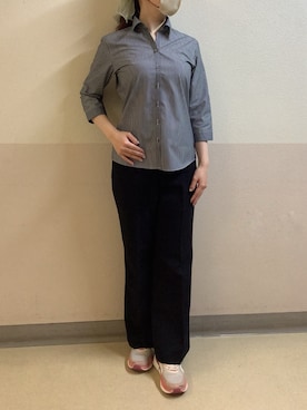 「TOKYO SHIRTS（トウキョウシャツ）の【透け防止】 形態安定ノンアイロン スキッパー 7分袖ビジネスワイシャツ（ビジネスシャツ、グレー系）」を使った、BRICK HOUSE by Tokyo Shirts 札幌苗穂イオンモール店さん（レディース・160cm）の夏コーディネート