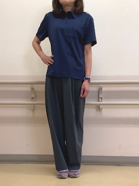 「TOKYO SHIRTS（トウキョウシャツ）の半袖ポロシャツ レディース（ビジネスシャツ、ブルー系）」を使った、BRICK HOUSE by Tokyo Shirts 札幌苗穂イオンモール店さん（レディース・160cm）の夏コーディネート