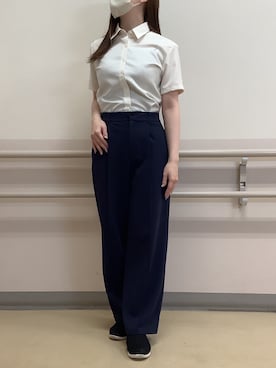 「TOKYO SHIRTS（トウキョウシャツ）の形態安定ノンアイロン レギュラー 半袖ビジネスワイシャツ（ビジネスシャツ、イエロー系）」を使った、BRICK HOUSE by Tokyo Shirts 札幌苗穂イオンモール店さん（レディース・160cm）の夏コーディネート