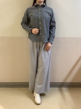 「TOKYO SHIRTS（トウキョウシャツ）の【Pitta Re:)】ふわっとガーゼシャツ レギュラーシルエット 長袖 綿100% レディース カジュアルシャツ（シャツ/ブラウス、グレー系）」を使った、BRICK HOUSE by Tokyo Shirts 札幌苗穂イオンモール店さん（メンズ・170cm）の春コーディネート