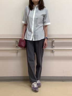 「TOKYO SHIRTS（トウキョウシャツ）の【吸水速乾】【COFREX】スタンド衿 ピンタック ブラウス 五分袖 レディースデザインシャツ（シャツ/ブラウス、グレー系）」を使った、BRICK HOUSE by Tokyo Shirts 札幌苗穂イオンモール店さん（レディース・159cm）の秋コーディネート