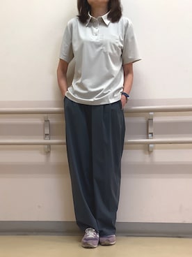 「TOKYO SHIRTS（トウキョウシャツ）の半袖ポロシャツ レディース（ビジネスシャツ、グレー系）」を使った、BRICK HOUSE by Tokyo Shirts 札幌苗穂イオンモール店さん（レディース・160cm）の夏コーディネート