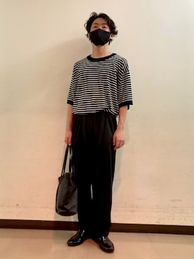 「GU（ジーユー）のシアー素材です。（Tシャツ/カットソー、ブラック系）」を使った、ichifuku888さん（メンズ・166cm）の夏コーディネート