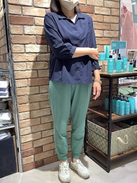 「ラフコーデ」｜「アイテム（チュニック）」を使った、BRICK HOUSE シャツ工房 札幌駅エスタ店さん（レディース・162cm）の夏コーディネート