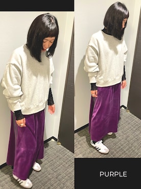 「パープル×黒」｜「アイテム（スカート）」を使った、tsukumi11さん（レディース・158cm）の冬コーディネート