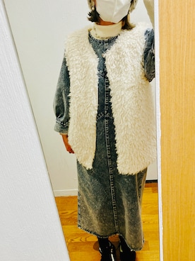 「no brand（ノーブランド）のアイテム（ベスト）」を使った、tsukumi11さん（レディース・158cm）の冬コーディネート