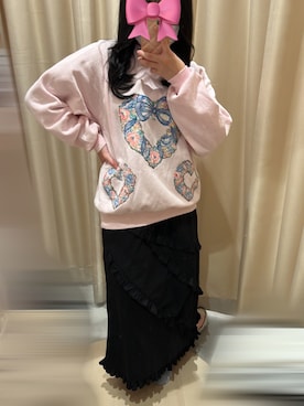 「古着のアイテム（スウェット、ピンク系）」を使った、𝐌𝐢さん（レディース・149cm）の冬コーディネート