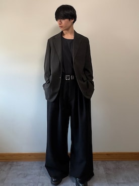 「WYM LIDNM（ウィム バイ リドム）のSLIGHT FLARE DOUBLE CLOTH BAGGY SLACKS（スラックス、ブラック系）」を使った、ゆとさん（メンズ・160cm）の春コーディネート