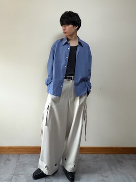 「WYM LIDNM（ウィム バイ リドム）のSilver 925 CROSS-LINK CHAIN NECKLACE（ネックレス、シルバー系）」を使った、ゆとさん（メンズ・160cm）の春コーディネート