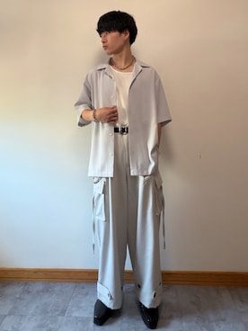 「WYM LIDNM（ウィム バイ リドム）のANCHOR TWIST SHORT NECKLACE（ネックレス、シルバー系）」を使った、ゆとさん（メンズ・160cm）の春コーディネート