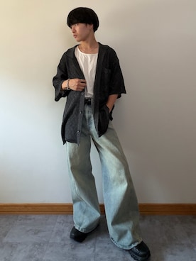 「WYM LIDNM（ウィム バイ リドム）のSilver 925 CROSS-LINK CHAIN NECKLACE（ネックレス、シルバー系）」を使った、ゆとさん（メンズ・160cm）の春コーディネート