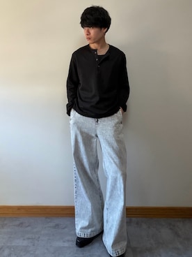 「WYM LIDNM（ウィム バイ リドム）のMVS LAYERED SLIT TANK TOP（タンクトップ、ブラック系）」を使った、ゆとさん（メンズ・160cm）の春コーディネート