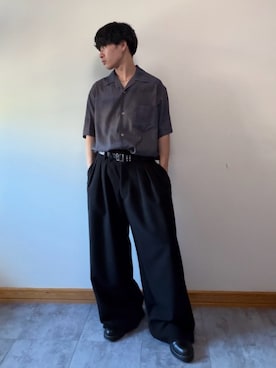 「WYM LIDNM（ウィム バイ リドム）のABSTRACT ART GRAPHIC H/S SHIRT（シャツ/ブラウス、ブラウン系）」を使った、ゆとさん（メンズ・160cm）の春コーディネート