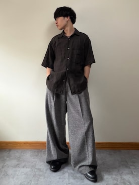 「WYM LIDNM（ウィム バイ リドム）のBREEZE TWEED DEEP TUCK BAGGY SLACKS（スラックス、グレー系）」を使った、ゆとさん（メンズ・160cm）の春コーディネート