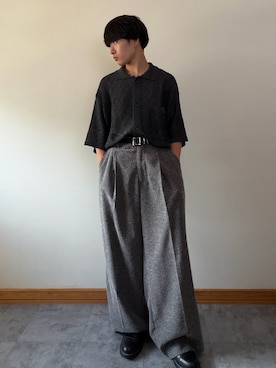 「WYM LIDNM（ウィム バイ リドム）のJACQUARD MESH KNIT SHIRT（シャツ/ブラウス、グレー系）」を使った、ゆとさん（メンズ・160cm）の夏コーディネート