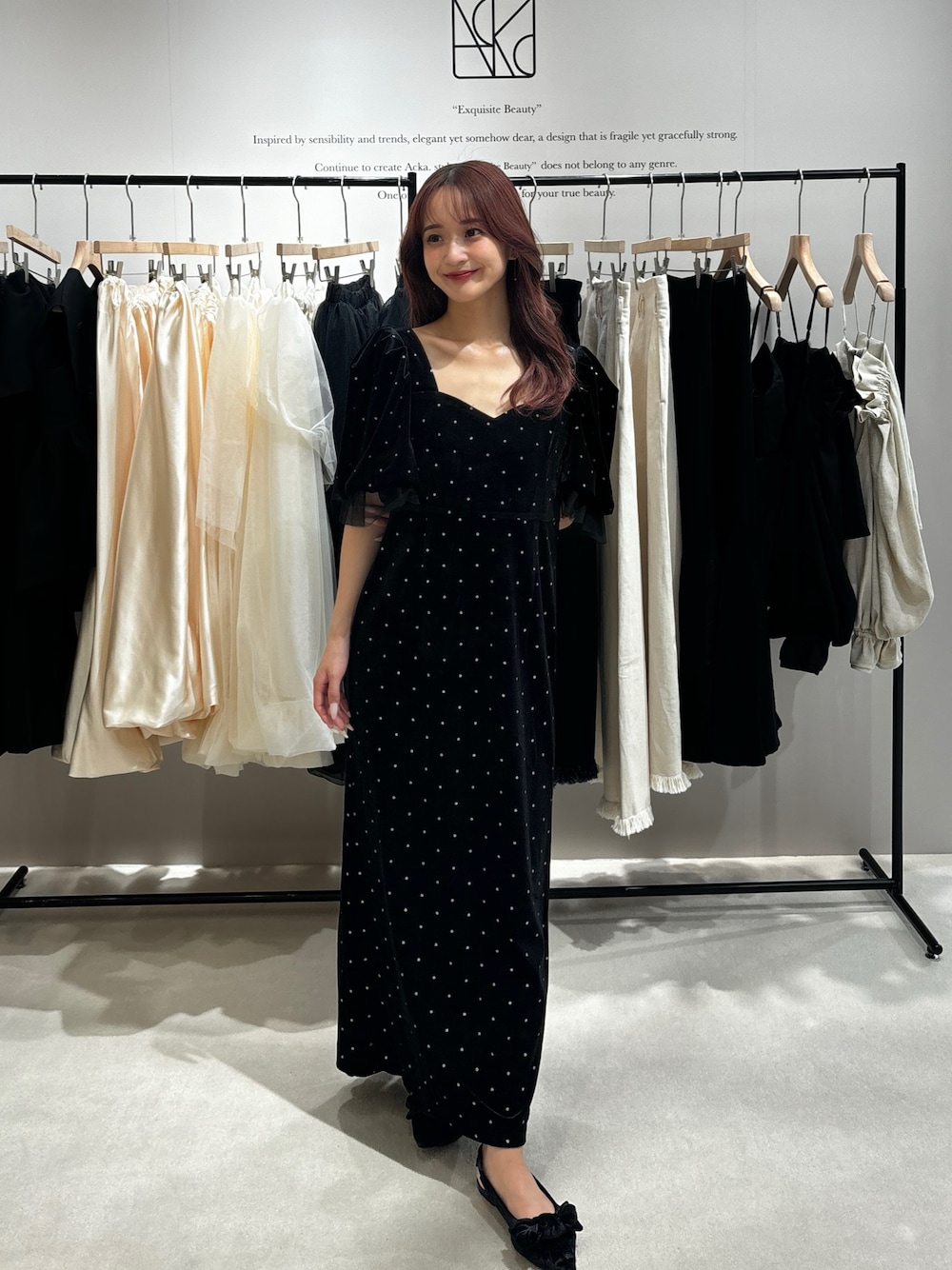 ワンピース Acka bijou dot velours dress natsuki｜Acka.のワンピースを使ったコーディネート - WEAR