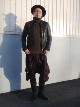 「アイテム（ライダースジャケット）」を使った、ひこたさん（メンズ・179cm）の秋コーディネート