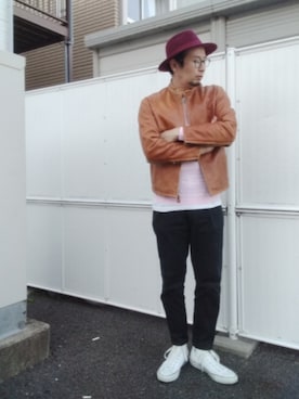 「アイテム（帽子）」を使った、ひこたさん（メンズ・179cm）の秋コーディネート