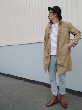 「アイテム（ステンカラーコート）」を使った、ひこたさん（メンズ・179cm）の秋コーディネート