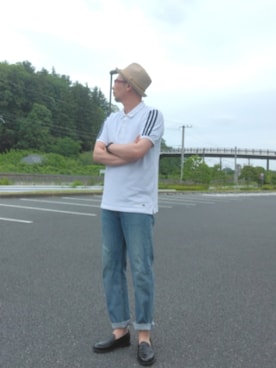 「alain mikli（アランミクリ）のアイテム（メガネ、レッド系）」を使った、ひこたさん（メンズ・179cm）の夏コーディネート