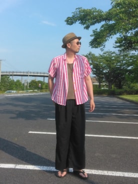 「古着の古着ポリエステルシャツ（シャツ/ブラウス、ピンク系）」を使った、ひこたさん（メンズ・179cm）の夏コーディネート