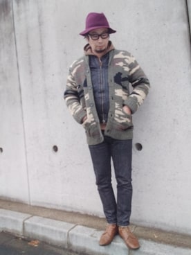 「アイテム（ライダースジャケット）」を使った、ひこたさん（メンズ・179cm）の冬コーディネート