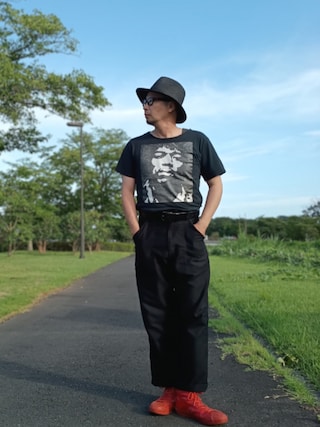 「CONRAD LEACHのJimi Hendrix Tee（Tシャツ/カットソー）」を使った、ひこたさん（メンズ・179cm）の夏コーディネート