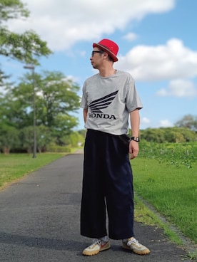 「NIKE（ナイキ）のWAFFLE RACER “AD21” 2001（スニーカー、シルバー系）」を使った、ひこたさん（メンズ・179cm）の夏コーディネート