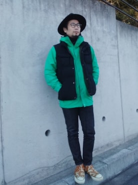 「patagonia（パタゴニア）のアイテム」を使った、ひこたさん（メンズ・179cm）の冬コーディネート