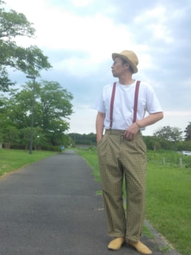 「UNIQLO（ユニクロ）のUNIQLO×MARNIセットアップ（セットアップ、イエロー系）」を使った、ひこたさん（メンズ・179cm）の夏コーディネート