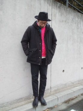 「ZARA（ザラ）のアイテム（帽子）」を使った、ひこたさん（メンズ・179cm）の冬コーディネート
