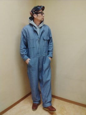 「アイテム（つなぎ/オールインワン）」を使った、ひこたさん（メンズ・179cm）の秋コーディネート
