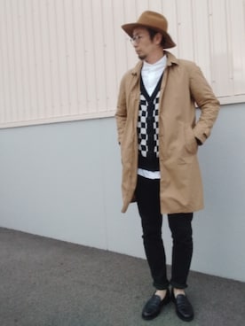 「アイテム（ステンカラーコート）」を使った、ひこたさん（メンズ・179cm）の秋コーディネート