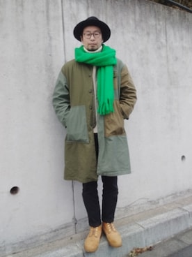 「アイテム（ノーカラージャケット）」を使った、ひこたさん（メンズ・179cm）の冬コーディネート