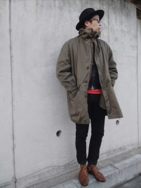 「アイテム（ライダースジャケット）」を使った、ひこたさん（メンズ・179cm）の冬コーディネート