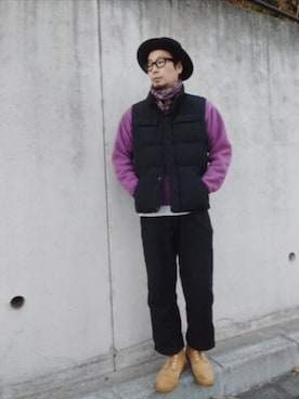 「アイテム（ストール/ショール）」を使った、ひこたさん（メンズ・179cm）の冬コーディネート