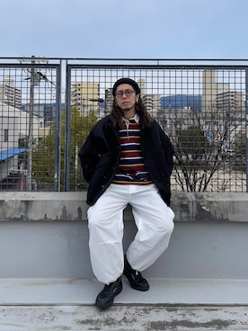 「CPCM（シーピーシーエム）のアイテム（モッズコート）」を使った、KENTA SARUさん（メンズ・182cm）の春コーディネート