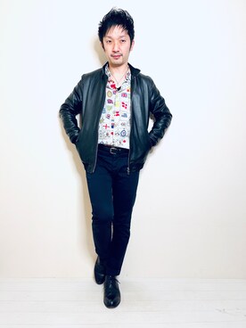 「EDIFICE（エディフィス）のアイテム（ライダースジャケット）」を使った、Hamakeiさん（メンズ・167cm）の冬コーディネート